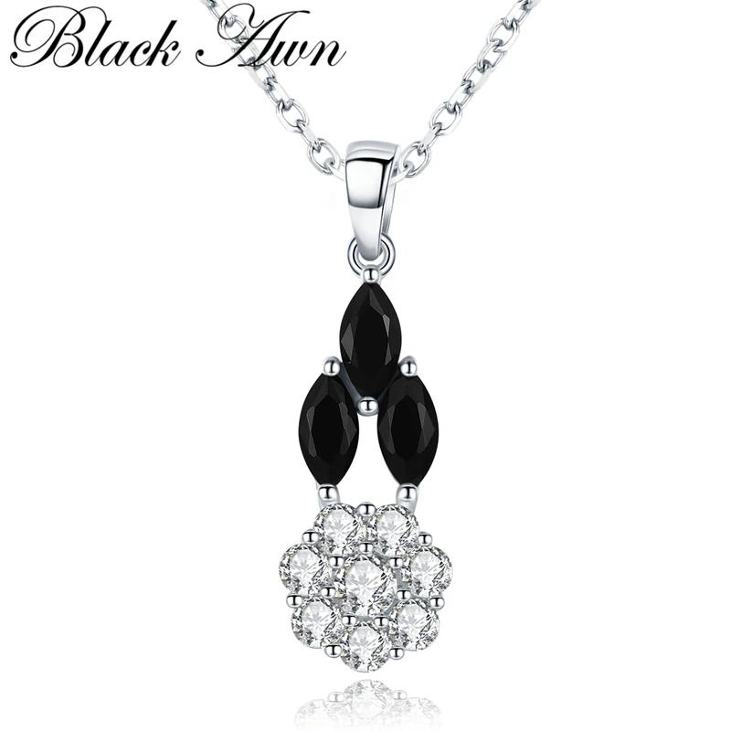 

[BLACK AWN] Real 925 Sterling Silver Jewelry Necklace for Women Cute Elegant Flower Necklaces Pendants K011