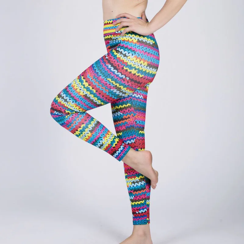 YSDNCHI Модные трикотажные Пряжа печати Лоскутные женские леггинсы для фитнеса одежда Спортивные Леггинсы, женские брюки женские