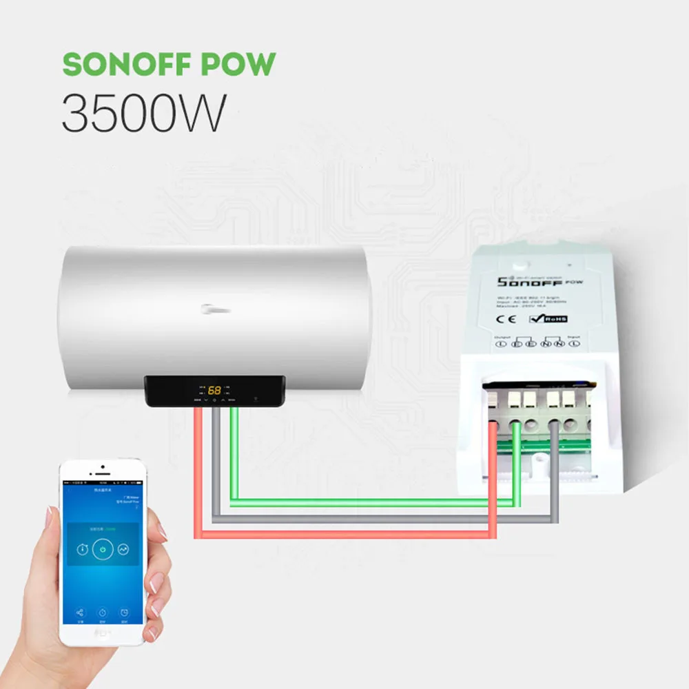 

Sonoff Pow Wireless WiFi Switch ON/Off 16A With Real Time Power Consumption Measurement Watt Meter Smart Home Module 3500w