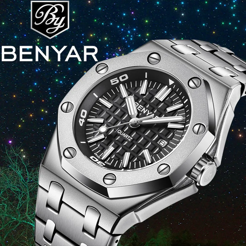 

BENYAR Quartz Casual Fashion Style Brand Men Watch Business Stainless Steel Strap Waterproof Luxury relgio masculino+Box BY-5123