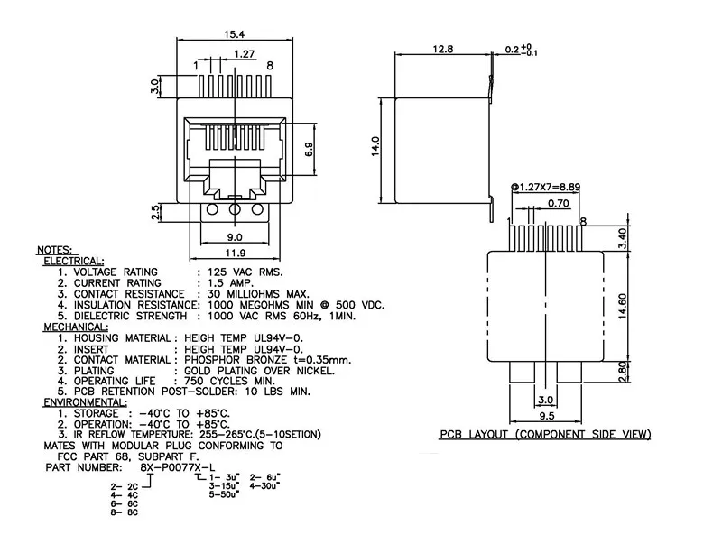 Tomada de Rede Conector de Porta de Rede Vertical de 180 Pces Graus 20 Rj45 Smd 8p8c 4 High Quality Renovação da Casa