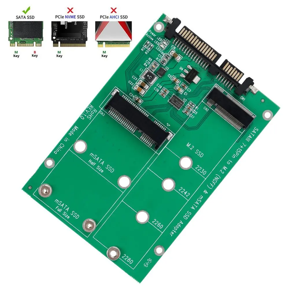 Адаптер 2 в 1 M.2 NGFF или mSATA SATA 3 0 карта конвертера с поддержкой Mini на основе B Key 2230 2242