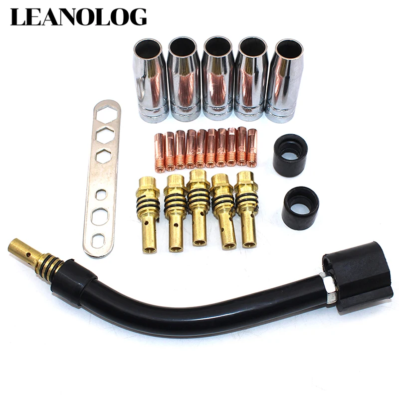 

24pcs 15AK Binzel Torch/Gun Consumables Electrode and Shield Cups and Link Rod Tips Goose Neck Bend for MIG Welding Machine