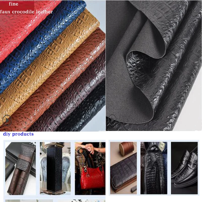 

Good 69*50cm 1pc Faux PU Leather Fabric Thick Faux Crocodile Pu Leather Fabric For Diy Bag Material Synthetic leather For Sofa
