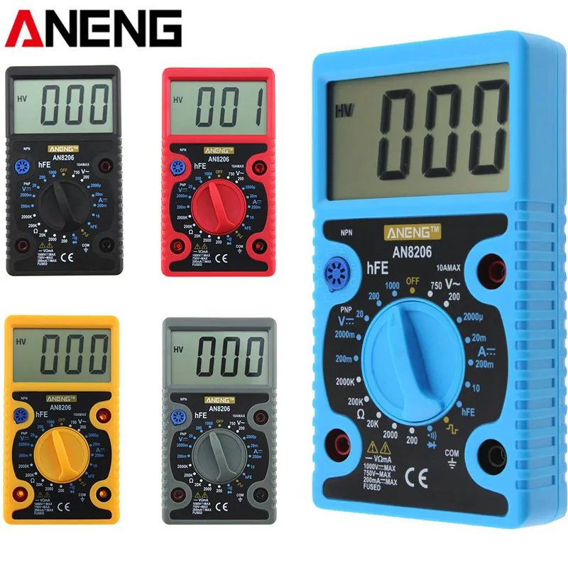 

ANENG AN8206 Mini Digital Multimeter LCD Large Screen Display Wave Output Ampere Voltage Ohm Tester Overload Protection