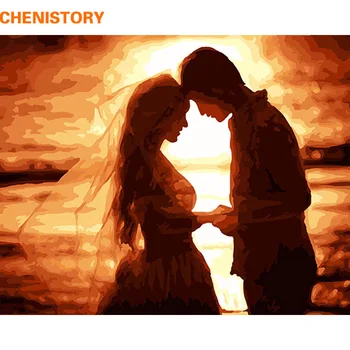 

CHENISTORY Frameless Romantic Sunset Lover DIY Painting By Numbers Calligraphy Painting Picture By Numbers For Wedding Decor Art