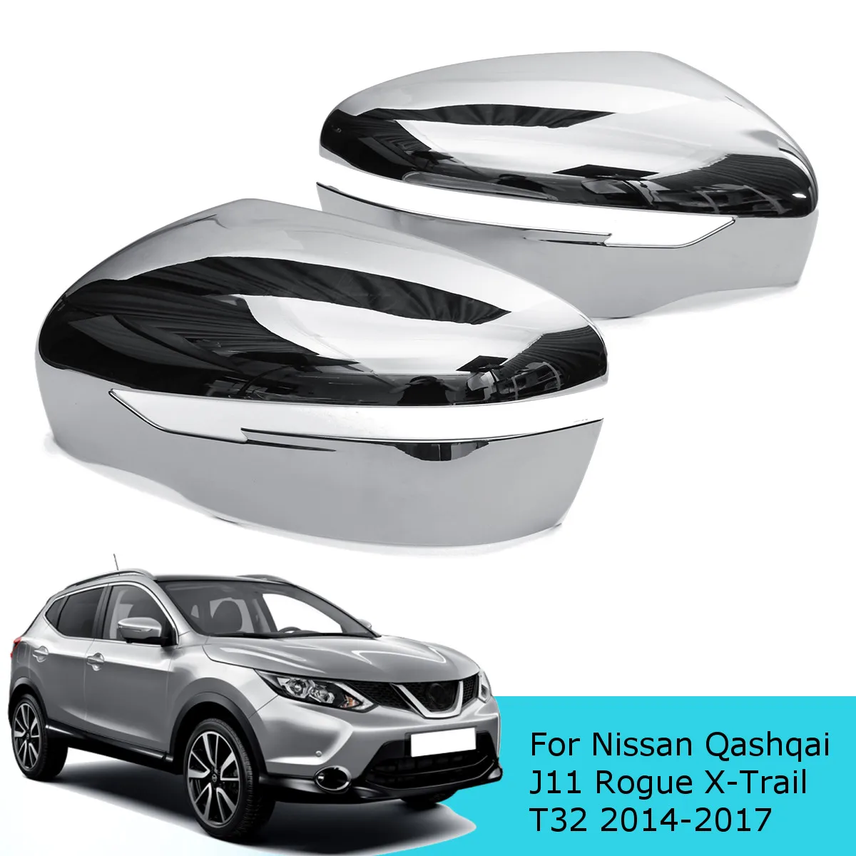 Pair Car Door Wing Mirror Cover Left and Right Chrome Decoration for