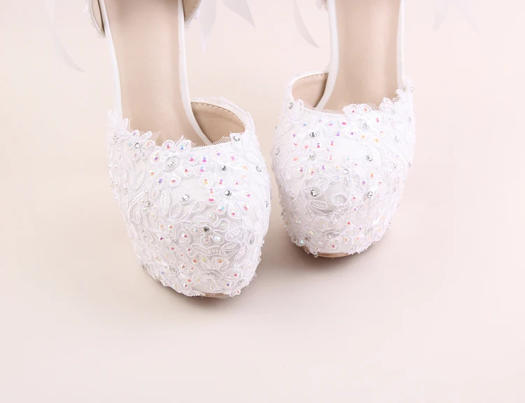 Carollabelly/Новое поступление; женские модные милые туфли-лодочки; белые кружевные свадебные туфли на платформе с высоким каблуком и жемчугом; модельные туфли для невесты