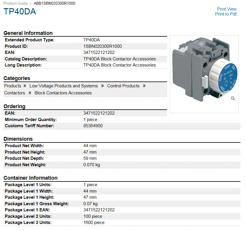 ABB контактор-воздушная сумка таймер TP40DA 1 шт