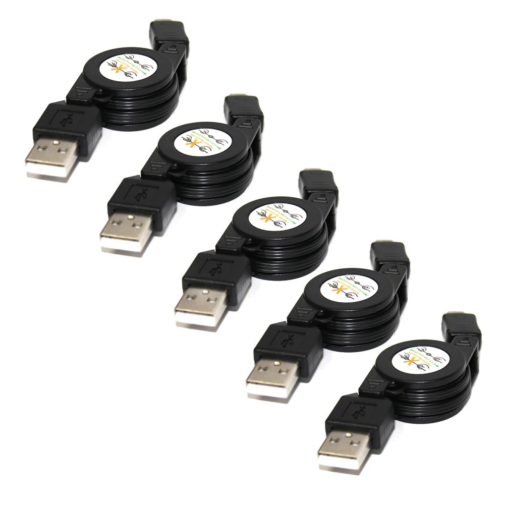 

5pcs Micro USB to USB Retractable Data Sync Charger Cable Black