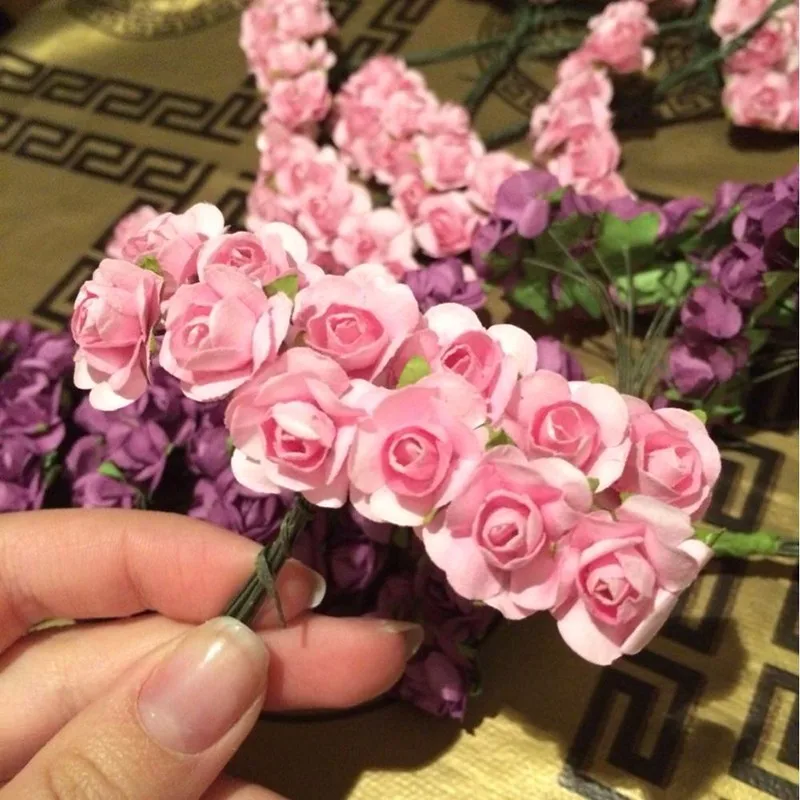 144 шт Мини Милая Бумага Роза ручной работы искусственный цветок для свадебного