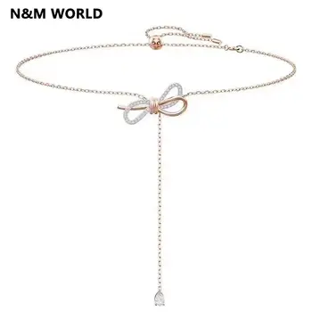 

Girls Cubic Zircon Bow Tassel Drop Pendant Necklace Fashion Beautiful Necklace Jewelry For Women Girls Birthday Wedding Gift