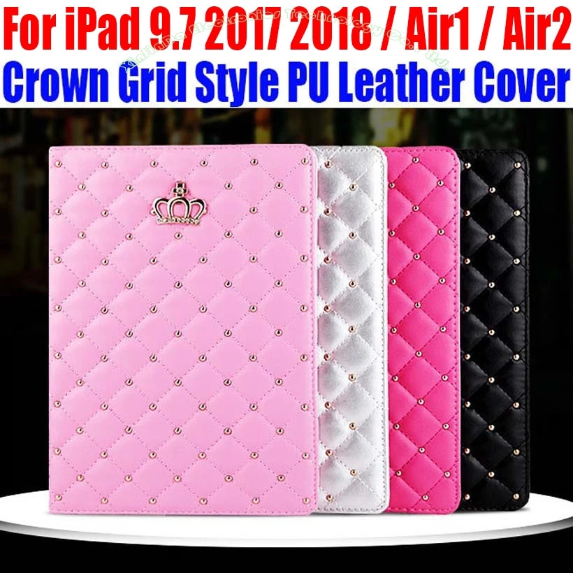 

Smart Case For IPad 9.7 2018 2017 Air/Air2 Fashion Crown Grid Style PU Leather Cover IM411