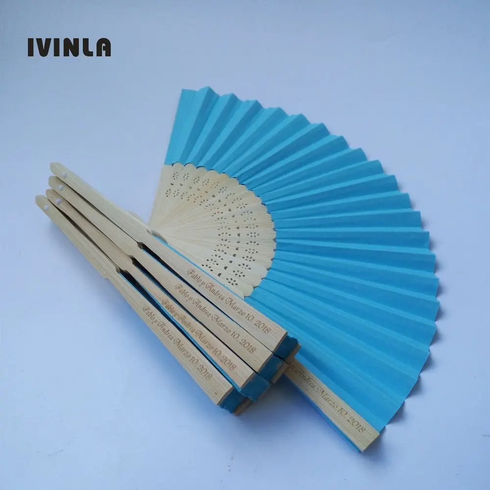 21cm Personalized engraving Customized blue Hand Fan For Party