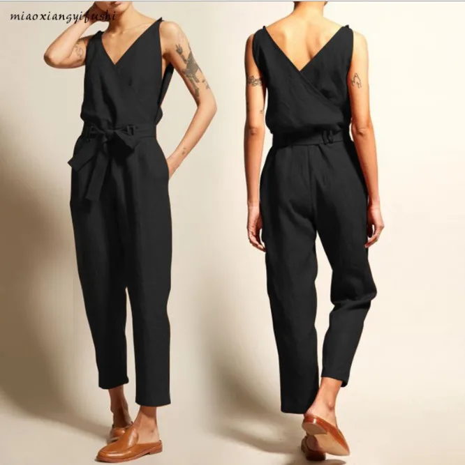 Celmia Summer Plus Size Vintage Women Jumpsuit 2019 Romper Casual Sleeveless Celmia Summer Plus Size Vintage Women Jumpsuit 2019 Romper Casual Sleeveless