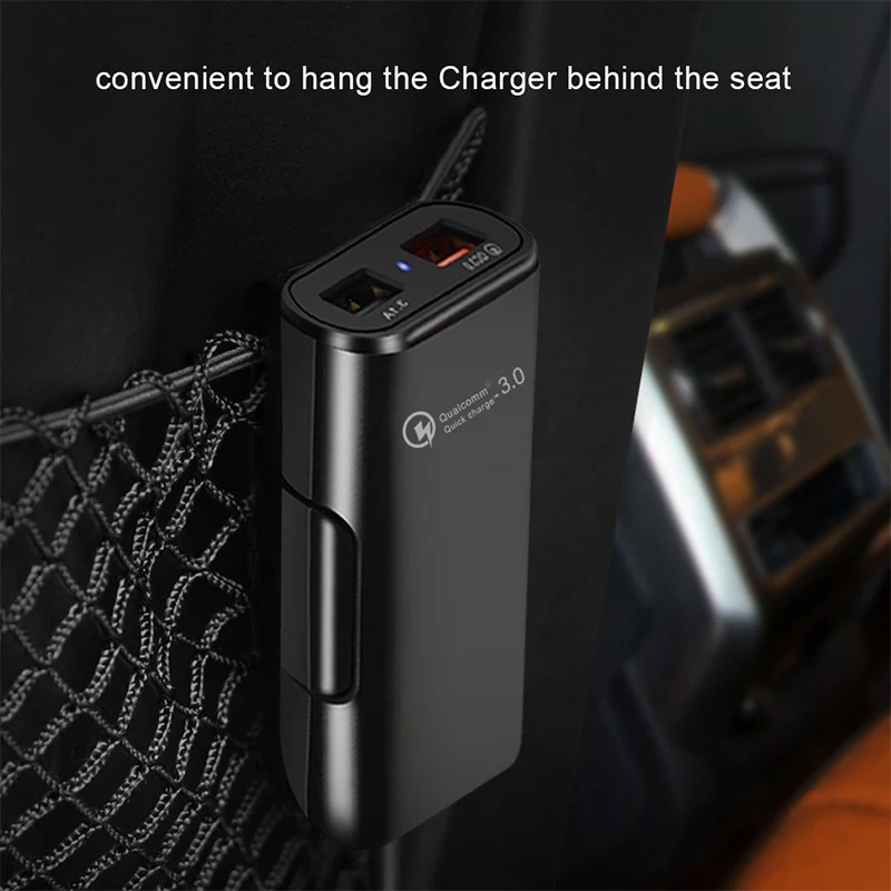 Lamorniea جديد 4 منافذ QC 3.0 2.4A 3.1A USB سيارة شاحن + تمديد كابل سريعة تهمة محول مع المزدوج USB عودة كليب سيارة شاحن