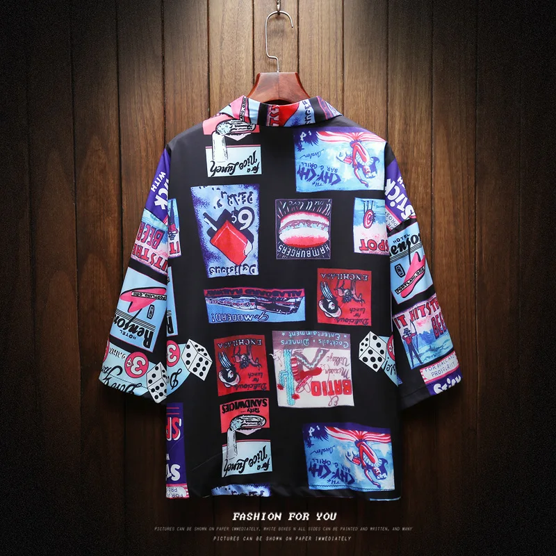  Japanese Streetwear Short Sleeve Shirt Men Hip Hop Ukiyoe Casual Shirt 2018 Man Summer Fashion Soft