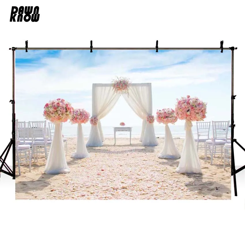 

DAWNKNOW Seaside Vinyl Photography Background For Family White Curtain Polyester Backdrops For Wedding Day Photo Studio G219