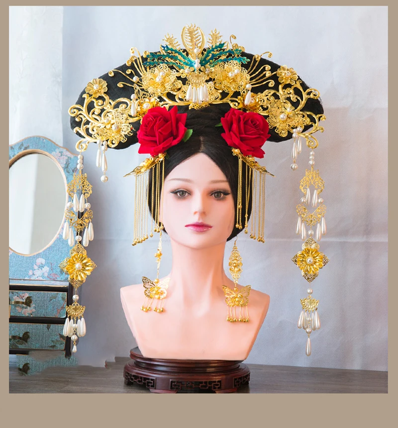 HIMSTORY женский костюм королевской принцессы династии Цин из Китая головной убор диадема Феникса Cheongsam головной убор костюм аксессуары для волос
