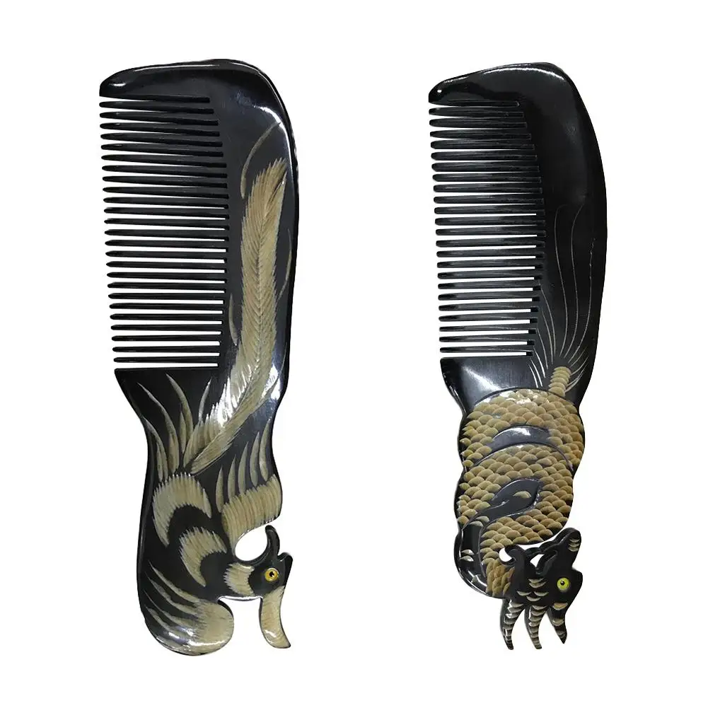 Portable Ox Horn Massage Comb Carving Phoenix Handmade Hairdressing Hair Tool Hot | Красота и здоровье