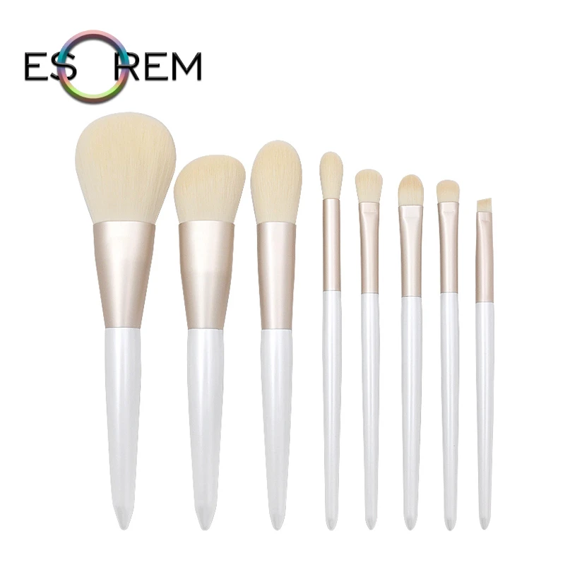 

ESOREM 8pcs Pearl White Makeup Brushes Synthetic Wood Handle Flat Contour Eyebrow Brush Larger Powder Brochas Maquillaje MB0801