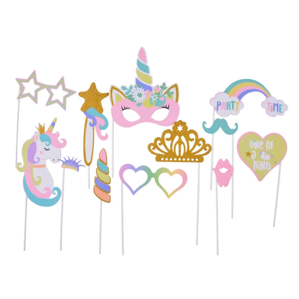 

1 Set Pastel Unicorn Photo Booth Props Unicorn Party Supplies Rainbow Birthday Party Unicornio Baby Shower Decor