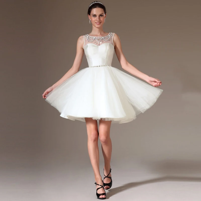 KSD185 See Through Back White Short Prom Dress Puffy Beaded Gowns ...