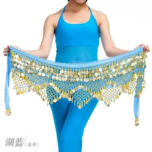 blue 320 Coin Belt Belly Dance Costume Belly Dance Hip Scarf Shawl Belly Dance Waistband Fringe Waist Chain Belt Dancing - Цвет: blue