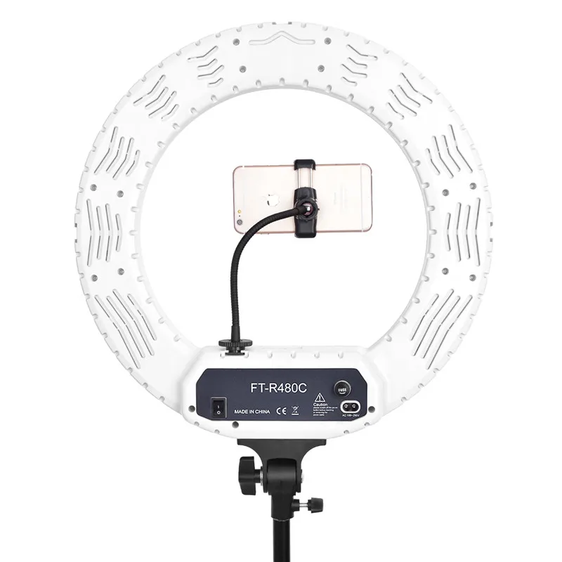 Fosoto FT-R480 фотографический светильник ing 3200-5800K кольцевая лампа 480 светодиодный кольцевой светильник штатив подставка зеркало для камеры телефона фотостудии - Цвет: Белый