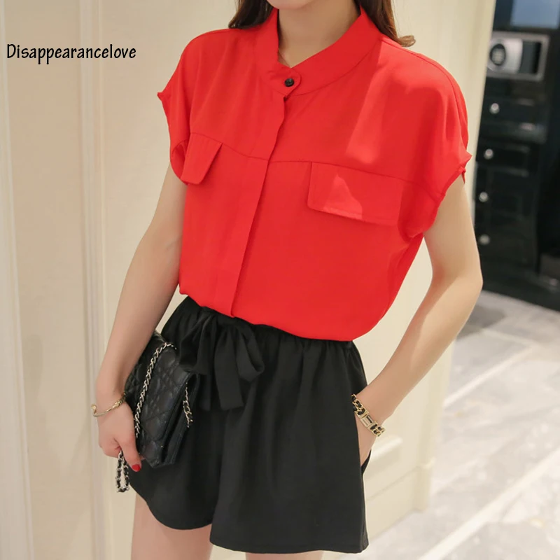 

Women Shirts short Sleeve Stand Collar Bow Blouses Elegant Ladies Chiffon Blouse Tops Fashion Office Work Wear