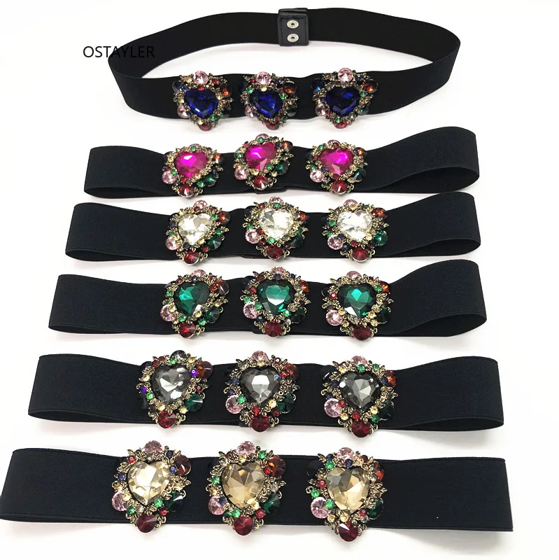 Handmade Crystal Gem Fower Women Waist Band Belts Colorful Rhinestone