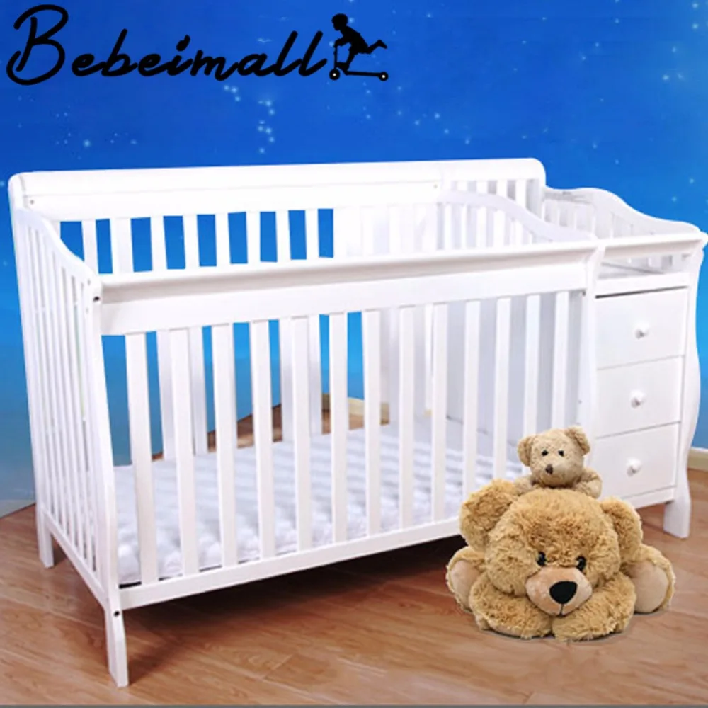 Luxury Solid Wood Baby Crib Multi Functional White Cradle Bed With