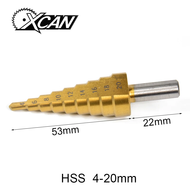 Xcan 1 шт./4-20 мм высокоскоростные стальные сверла для металлического центра сверла стальное ступенчатое сверло с металлическим отверстием резак пагода сверло - Цвет: Ti- coating 4-20