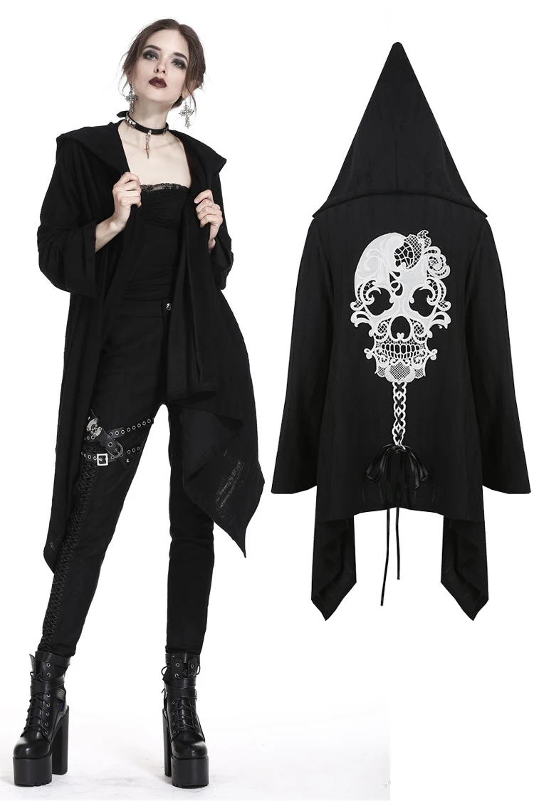 Женское панк таинственное пальто с неровным подолом, модный готический женский черный плащ с капюшоном, уличная одежда, Панк кардиган - Цвет: JW181