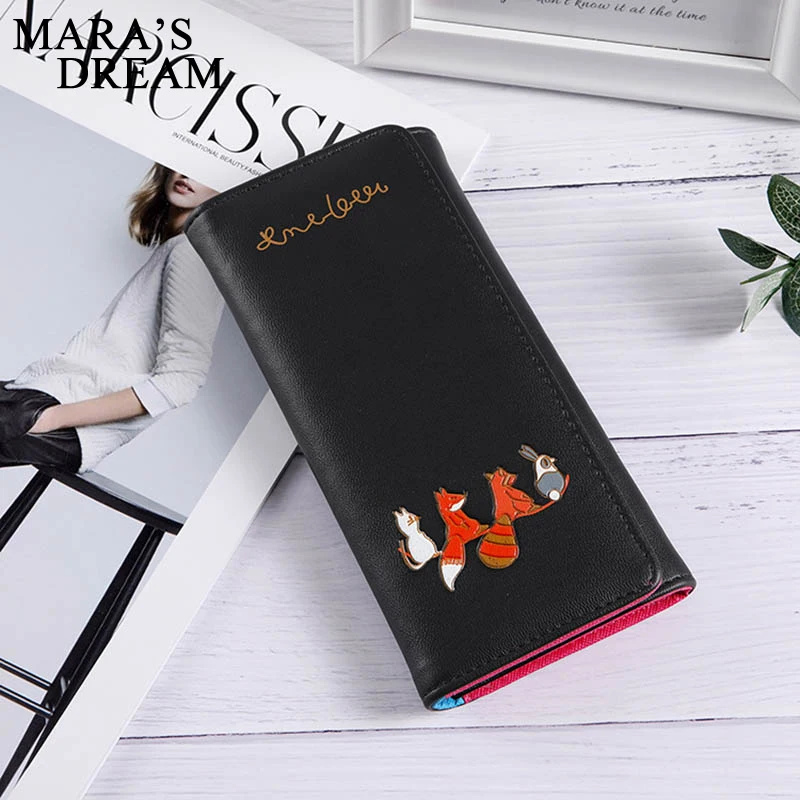 Женский Длинный кошелек Mara's Dream однотонный тонкий мини с принтом лисы на