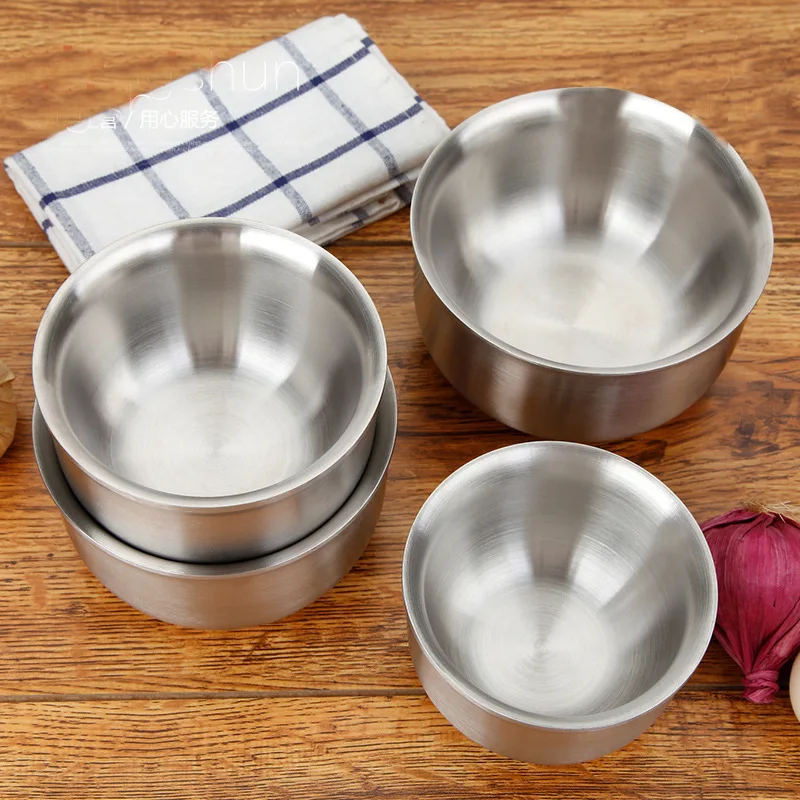 

IVRICH SUS304 stainless Steel Noble Bowl Insulation Kindergarten tableware wire drawing Surface Household Dual Layer Bowl LB003