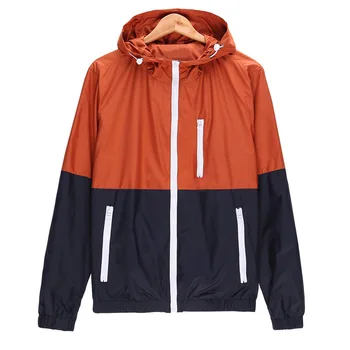 

Windbreaker Men Casual Spring Autumn Lightweight Jacket Hooded Contrast Color Zipper Up Jackets Outwear Cheap
