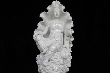 

White porcelain lotus leaf freedom Bodhisattva GuanYin Kwan-Yin Buddha Statue