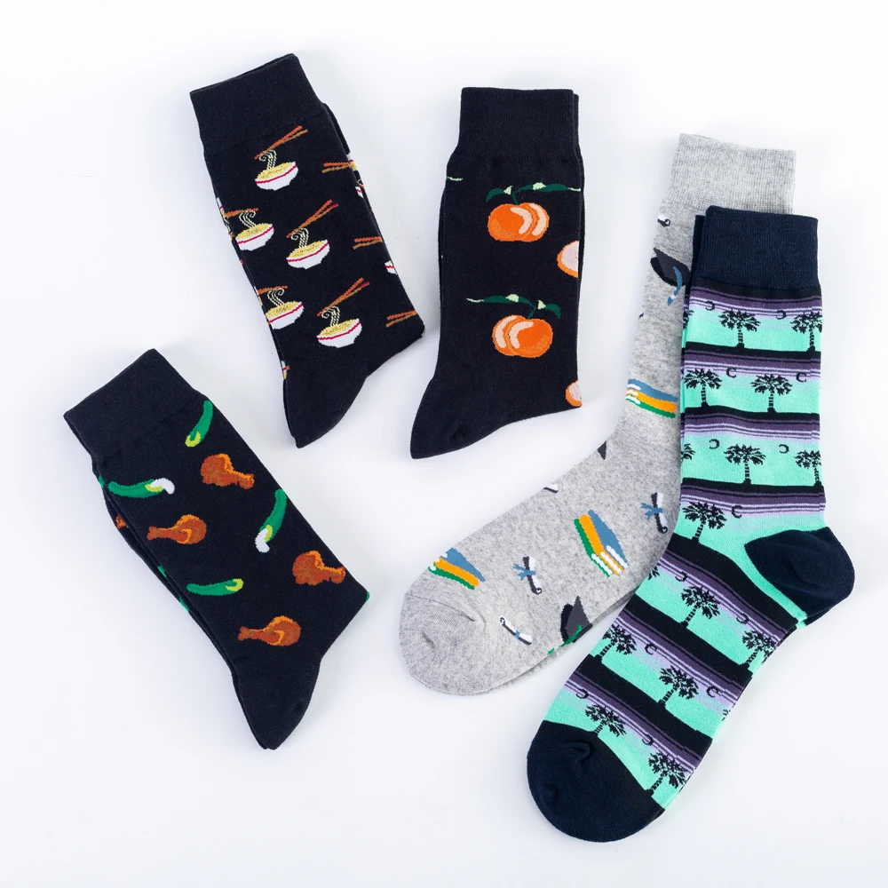 Новинка года; сезон осень-зима; модные мужские носки для скейтборда с рисунком кокосового дерева и персика; забавные Разноцветные носки из чесаного хлопка