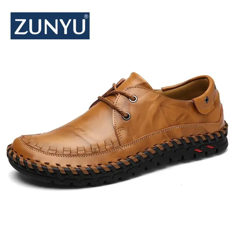 

ZUNYU 2018 New Men's Genuine Leather Casual Shoes Spring Men Lace Up Flats Summer Comfortable Handmade Moccasins Brand Men Shoes