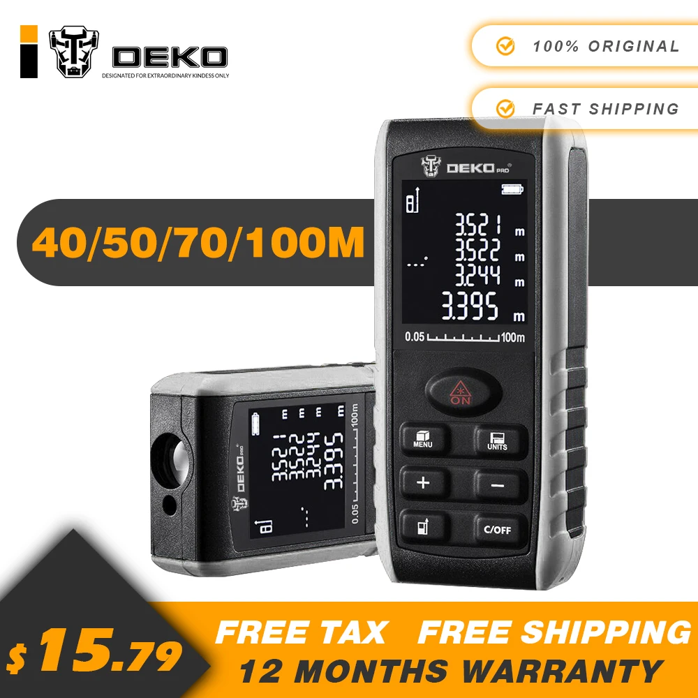 

DEKO LRE521 Laser Distance Meter 50/70/100M Angle Display Dual Laser Rangefinder Distance