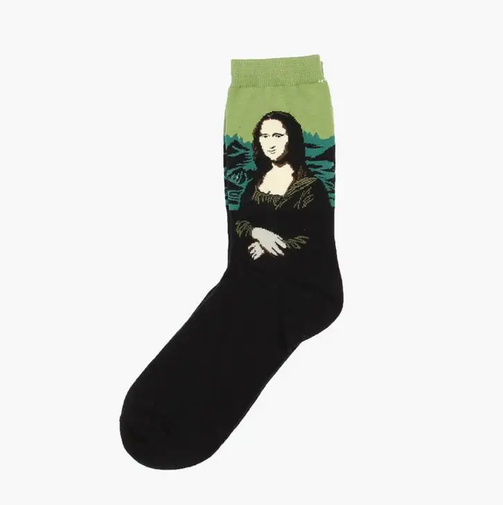 1 пара, модные смешные художественные носки для мужчин и женщин, хлопковые знаменитые носки с живописью Ван Гог Мона Лиза да Винчи, цветные длинные мужские носки - Цвет: C1