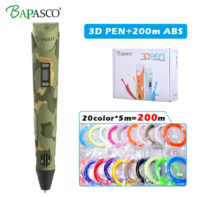 Cheap Original BAPASCO 3D pen 2nd generation BP-100B with 200M ABS/PLA filament LCD display screen kid diy printing pen christmas gift