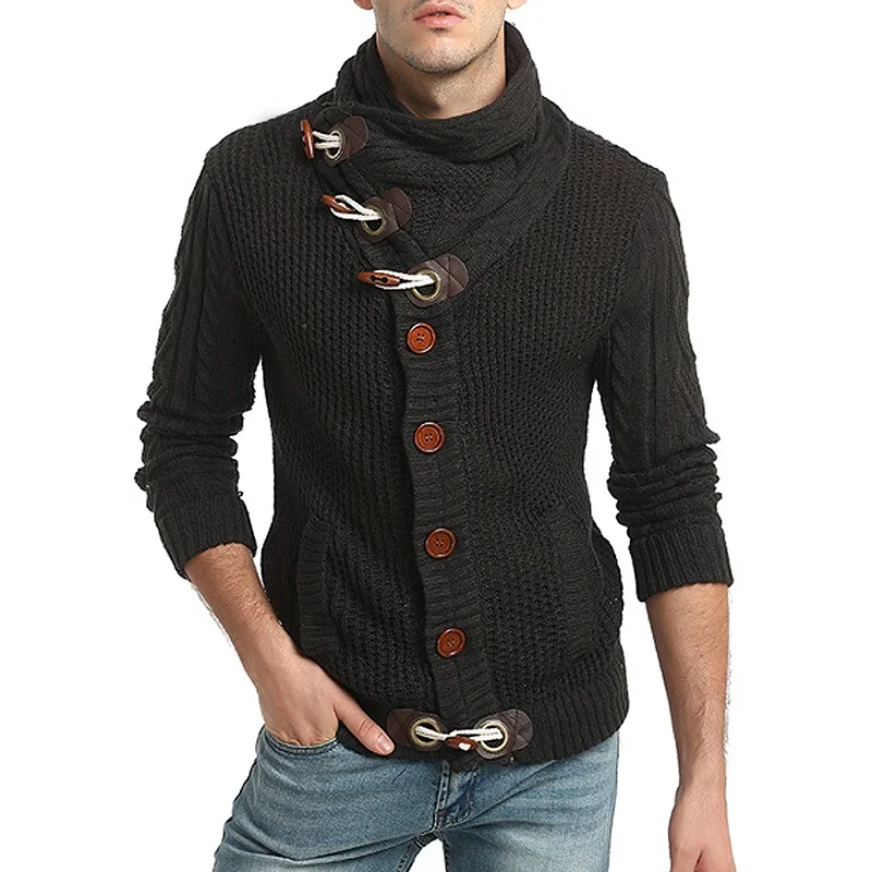 Водолазки, мужские свитера Pull Homme Рога Кнопка дизайн кардиган для мужчин повседневный карман Slim Fit мужчин s толстый вязаный свитер пальто