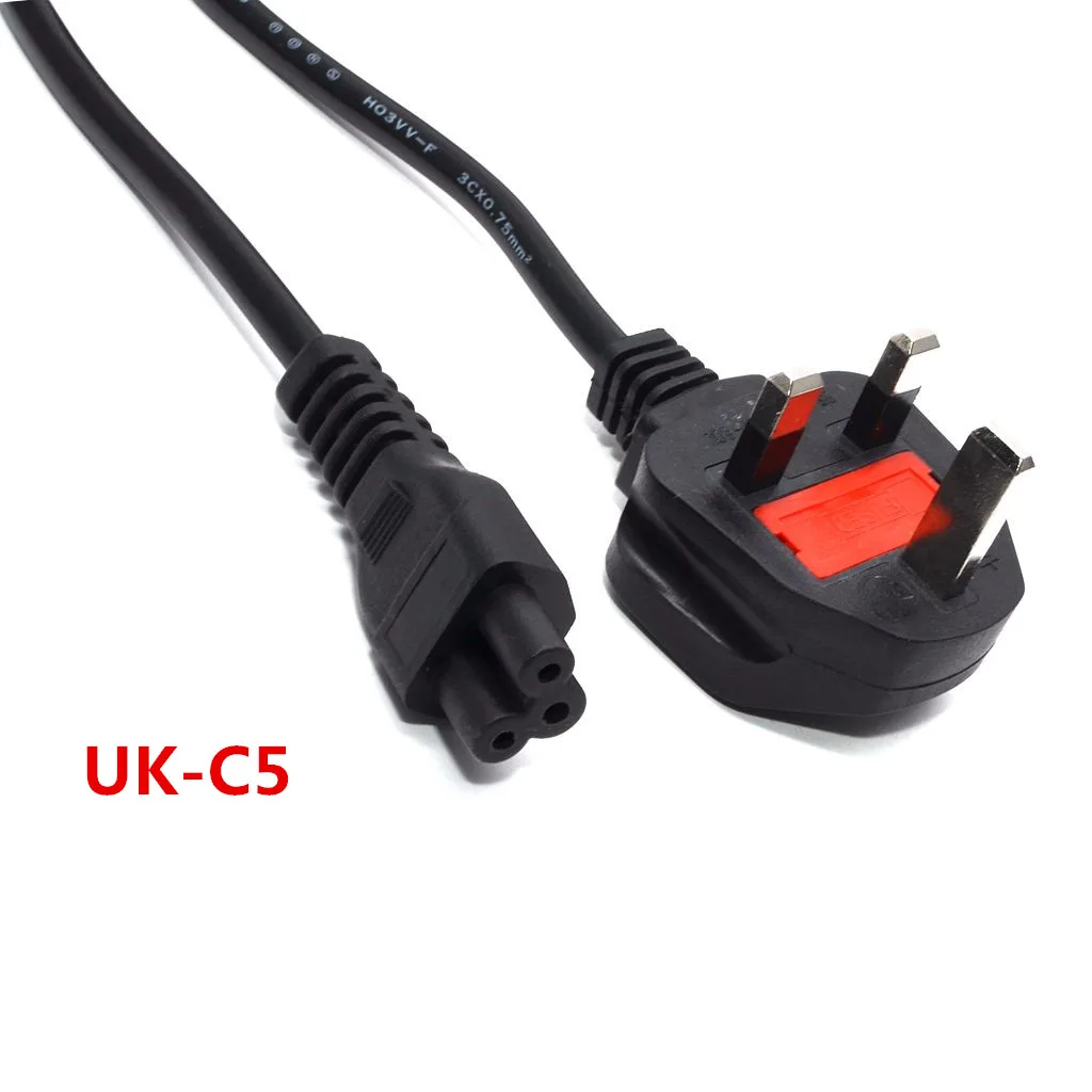 5ft C5 Cloverleaf привести к EU/US/AU/UK 2 3 Pin AC ЕС Plug Мощность кабельный ввод шнура монитор компьютера - Цвет: UK-C5