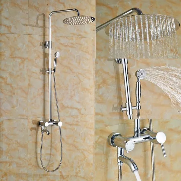 Chrome Finish Rainfall Shower Faucet Set 12 inch Shower Head + Handheld