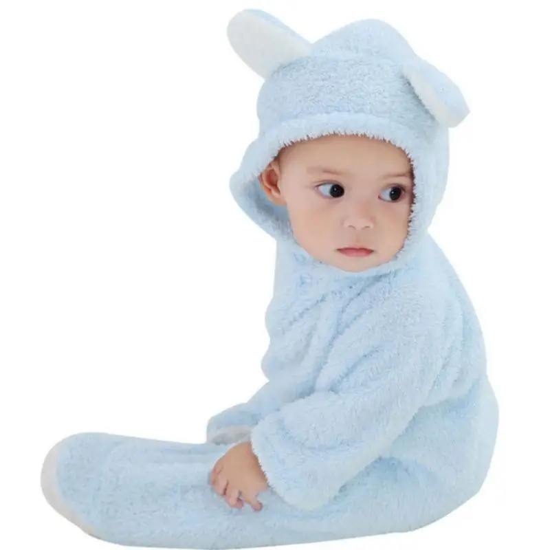 Одежда для маленьких девочек с длинными рукавами, однотонный милый комбинезон, Теплый Мягкий комбинезон с капюшоном, детская зимняя одежда для малышей