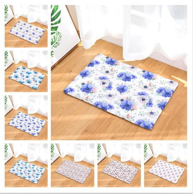 Blue Rose Flower Lotus Doormat Bath Kitchen Carpet Decorative Anti