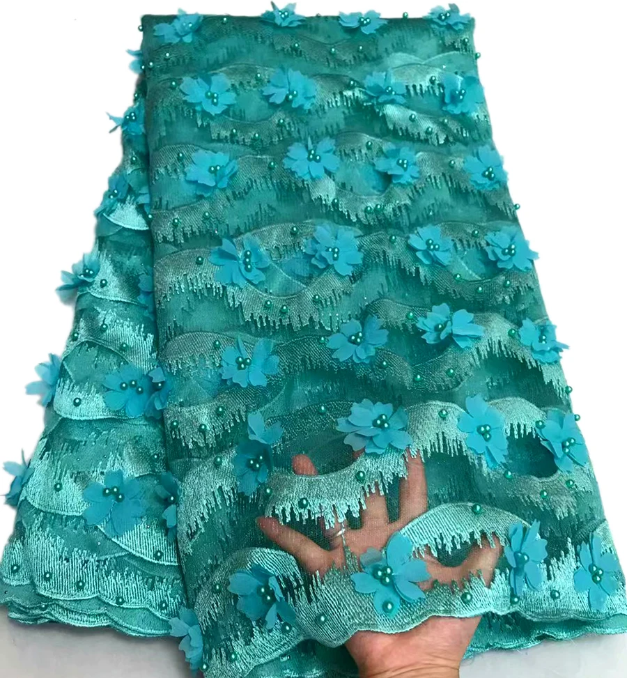 

Latest Style African 3D Tulle Lace Fabrics Embroidered French Lace Fabric with beads 2018 Nigerian French Net Lace Fabrics