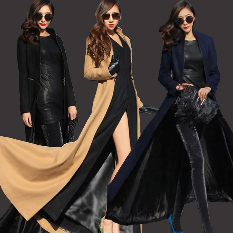 Осенне-зимние женские макси куртки в пол, повседневные длинные тонкие шерстяные пальто, кашемировое пальто, манто, верхняя одежда